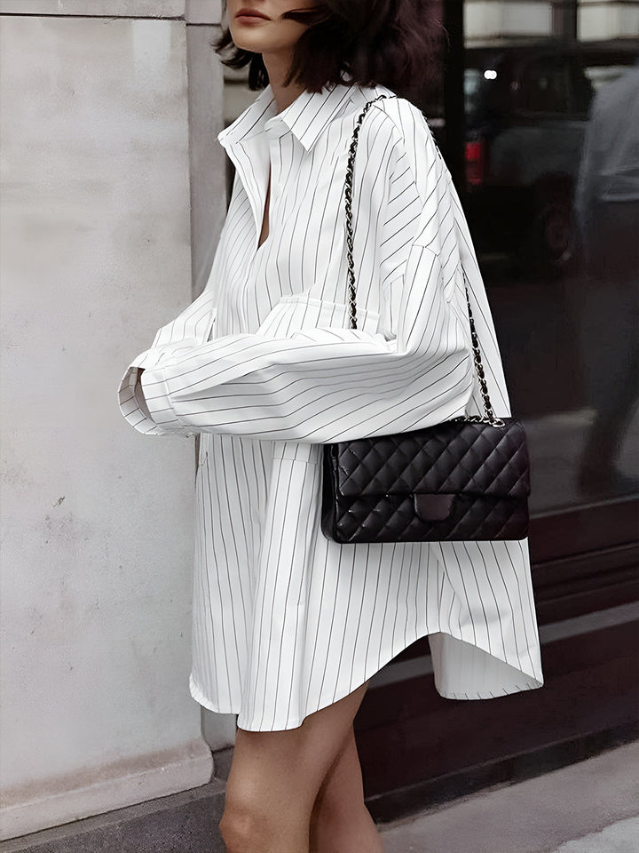 ZUZANNA | Oversize Koszula w Paski z Kieszeniami