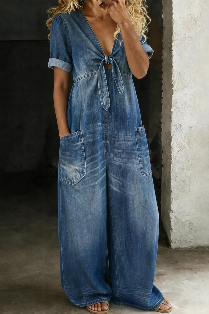 Maya™ | Denim Jumpsuit with V-Neck