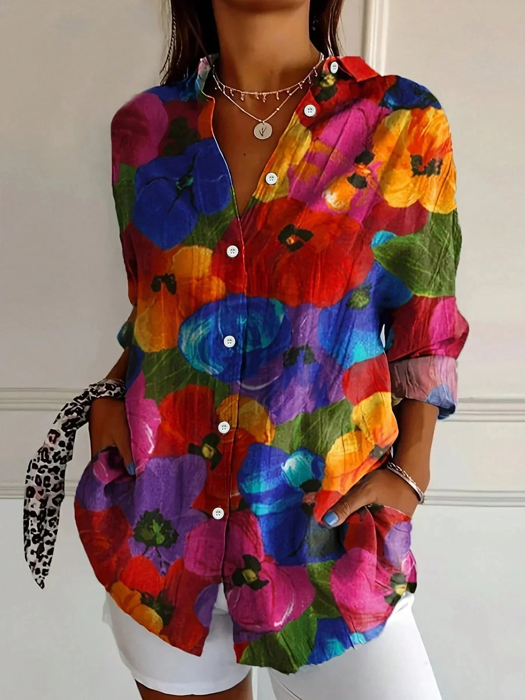 Mina Elegant Long Sleeve With Colorful Pattern Shirt