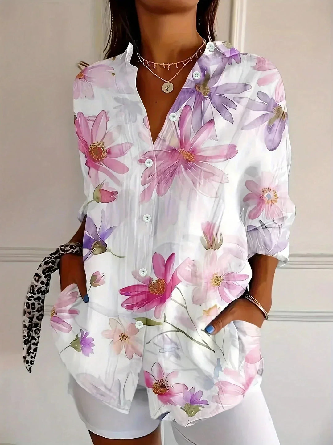 Mina Elegant Long Sleeve With Colorful Pattern Shirt