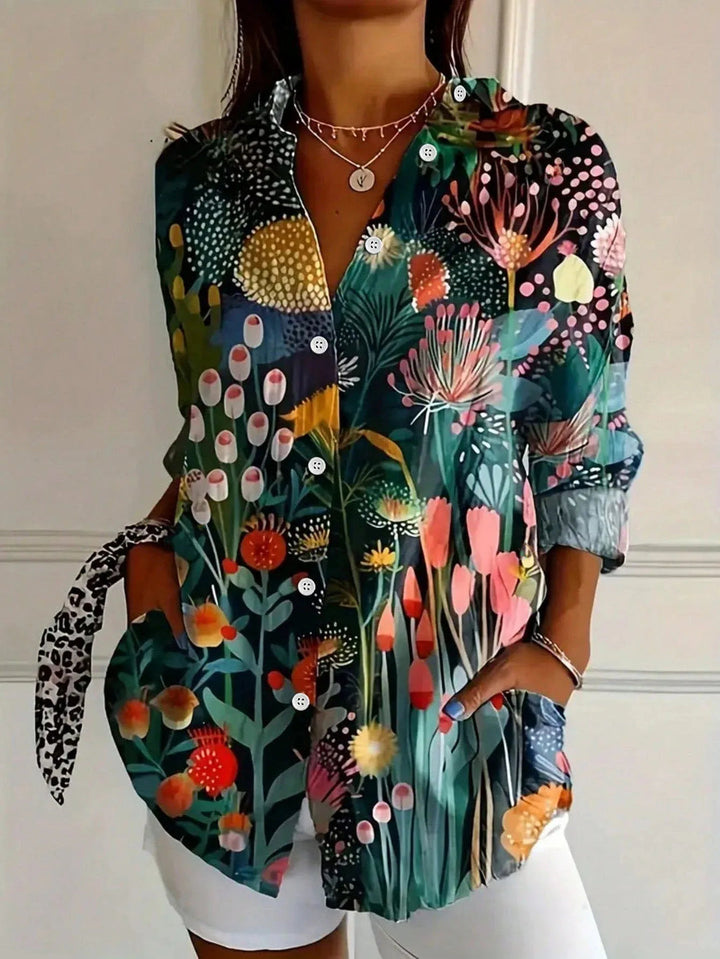 Mina Elegant Long Sleeve With Colorful Pattern Shirt