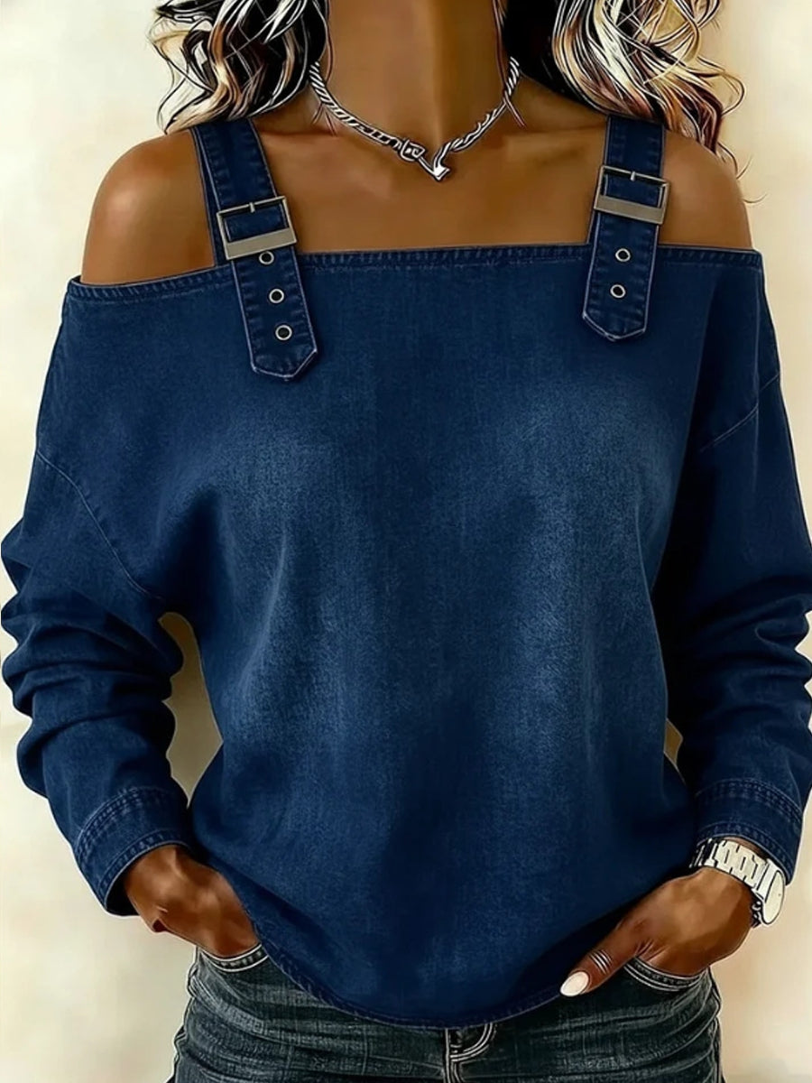 Sandra | Off Shoulder Long Sleeve Denim Top
